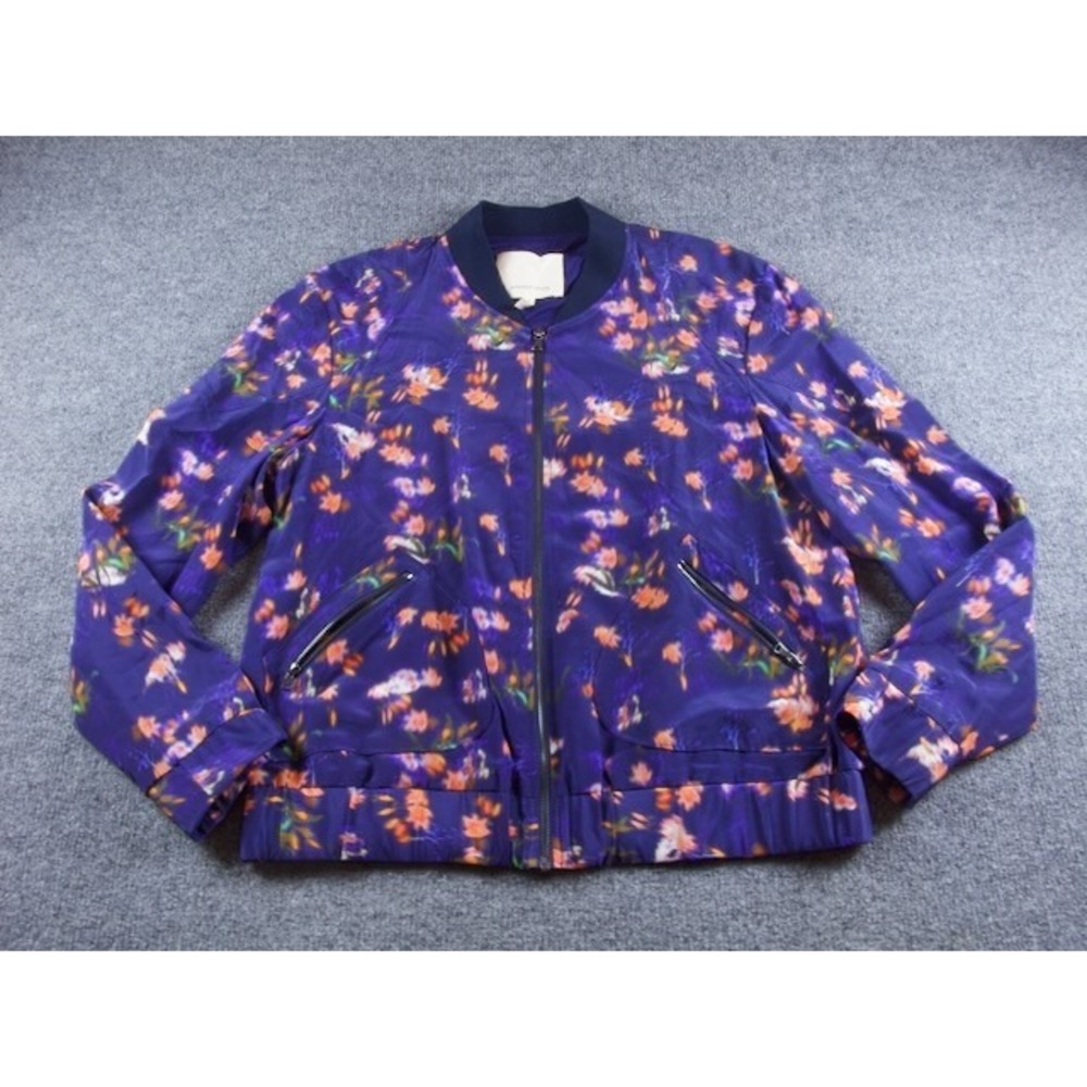 Rebecca Taylor Floral Bomber Jacket Purple Orange Silk Blend Womens 6 #1906